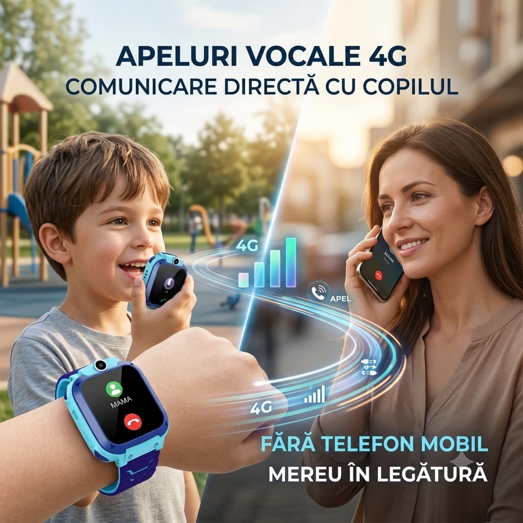 Ceas Inteligent pentru Copii cu GPS, LBS, SIM și Buton SOS, Compatibil Android/iOS