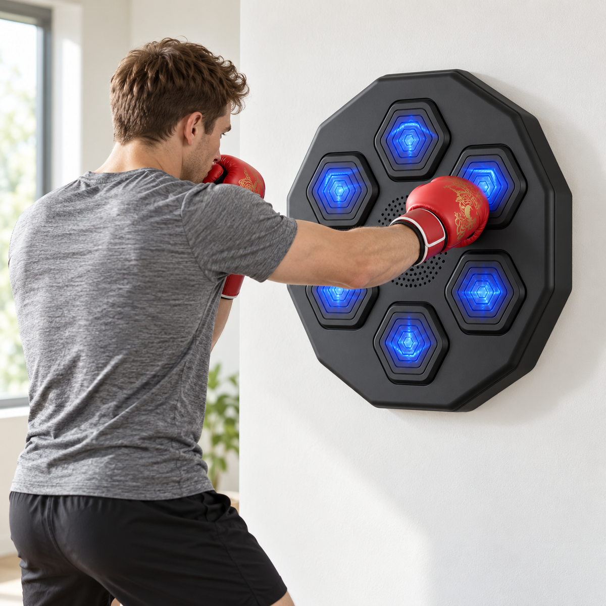 Aparat de box electronic muzical cu Bluetooth, lumini LED și mănuși incluse