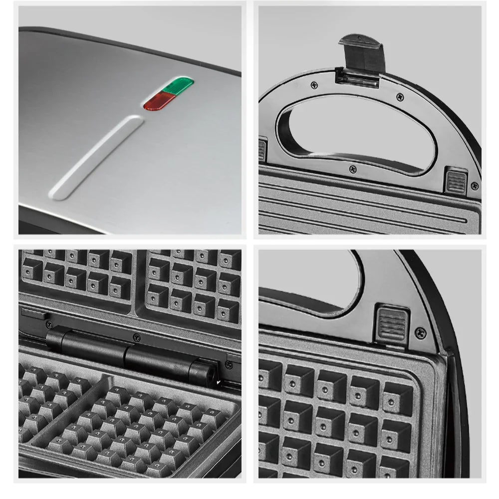 Sandwich Maker 3 în 1 HALEY HY-1031, Plăci Antiaderente pentru Sandwich, Grill și Waffle, Design Compact, Negru