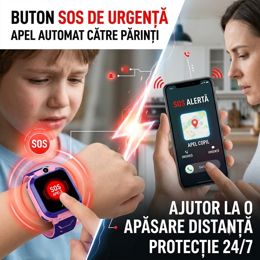 Ceas Smartwatch pentru Copii Q12, Roz, GPS, Wi-Fi, Funcție Telefon, SOS, Touchscreen