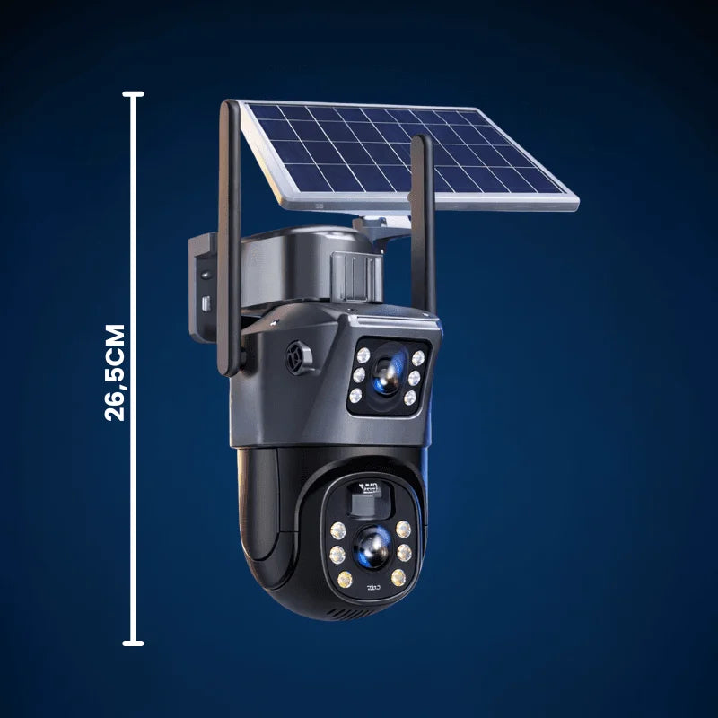 Camera de supraveghere cu panou solar, dubla,  Wi-fi, 3Mp+3Mp,  Lentila Dubla, Zoom 10X, Rotire 360°, Detectare Miscare si Vedere Nocturna