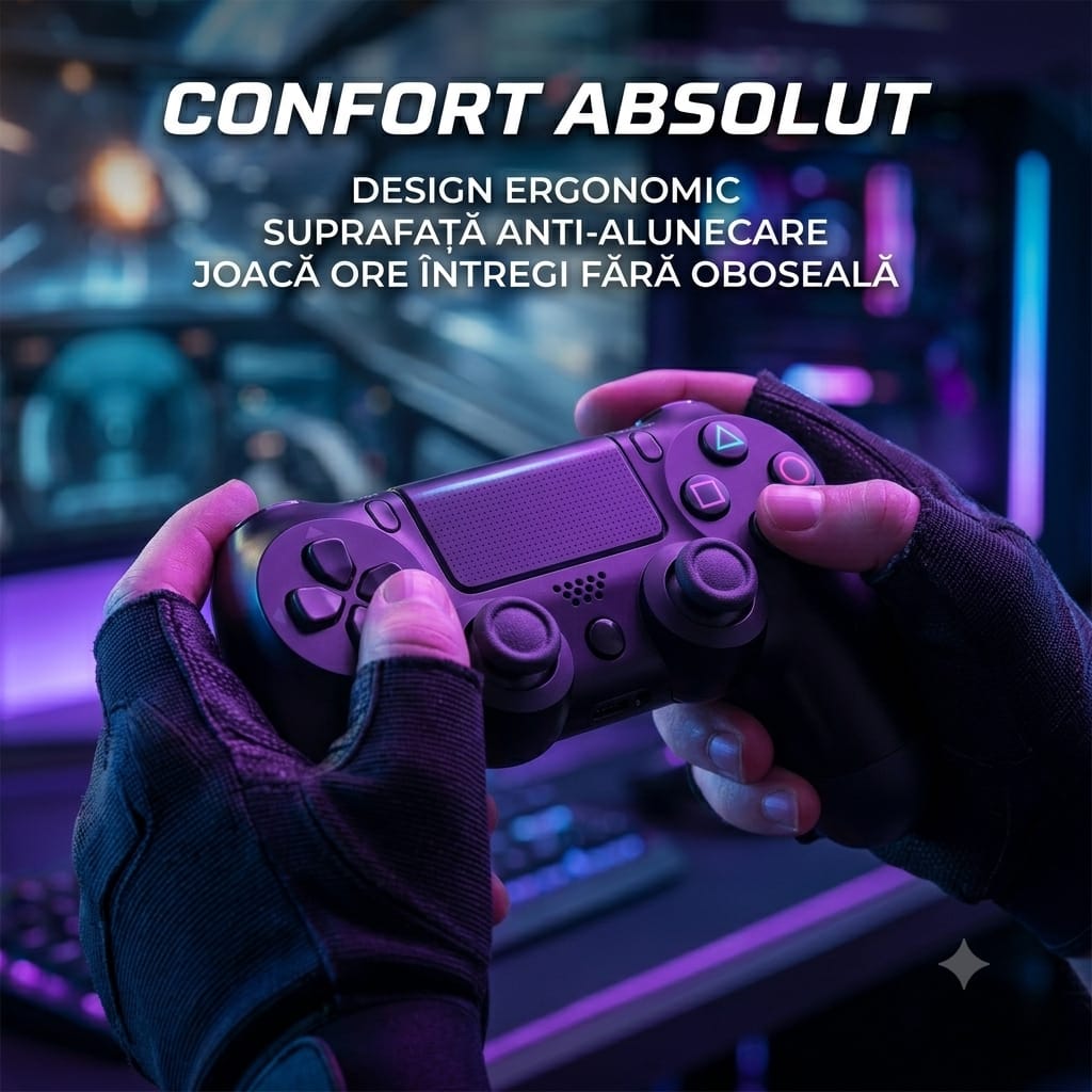 Gamepad wireless PS4 cu LED și ergonomie avansată