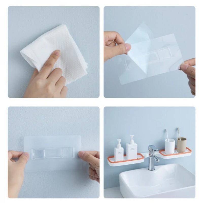 Suport dublu pentru baie, autoadeziv, rotativ 180°, gri