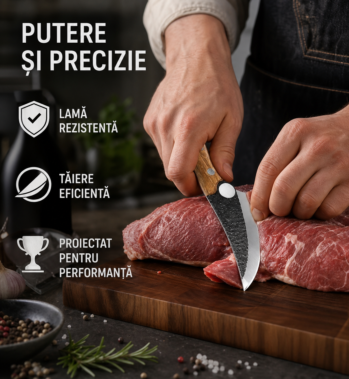 Set 2 cuțite profesionale 27,5 cm, forjate manual — oțel inoxidabil, mâner maro