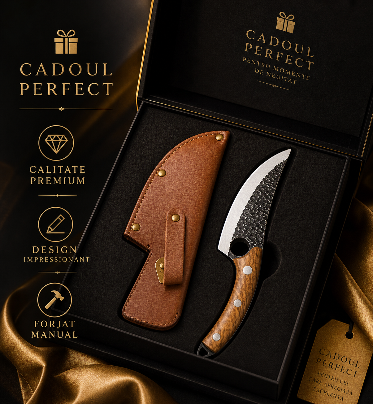 Set 2 cuțite profesionale 27,5 cm, forjate manual — oțel inoxidabil, mâner maro