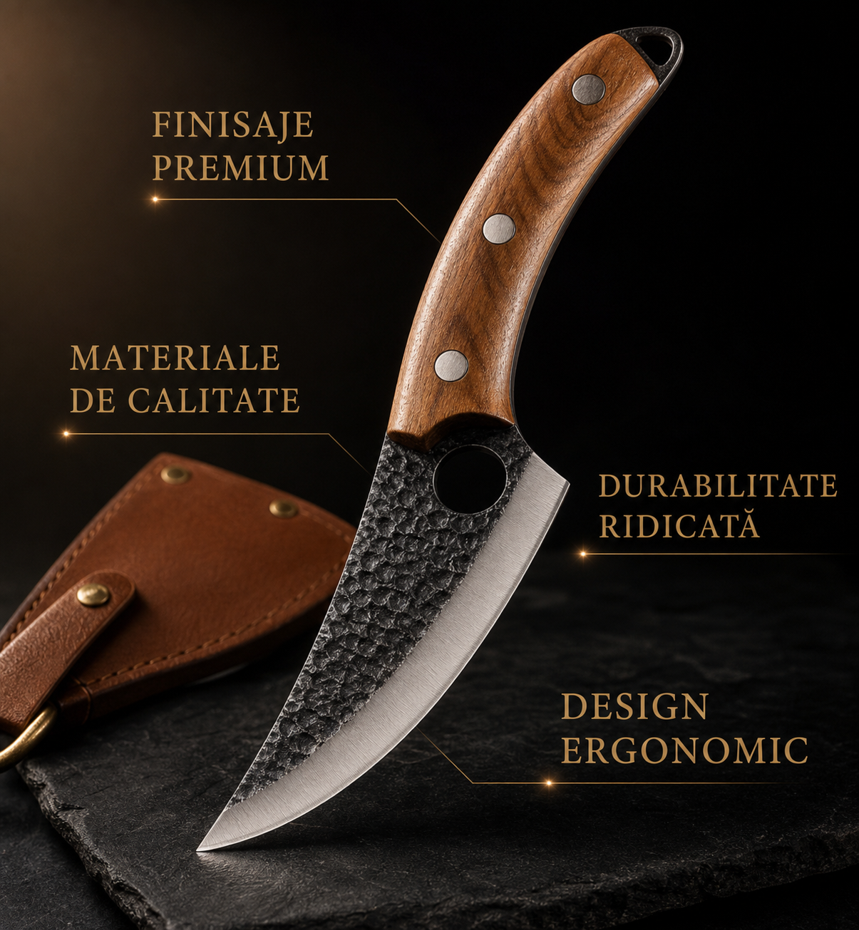Set 2 cuțite profesionale 27,5 cm, forjate manual — oțel inoxidabil, mâner maro