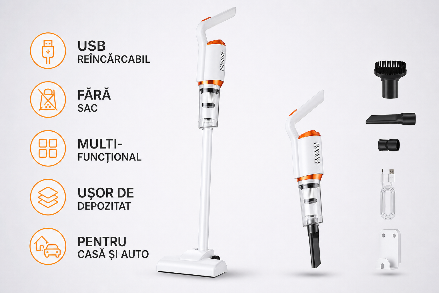 Aspirator vertical portabil, fara fir 120 W