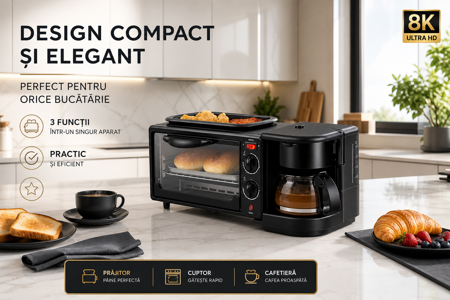 Aparat Multifunctional Mic Dejun – Cafetiera, Prajitor Paine si Grill