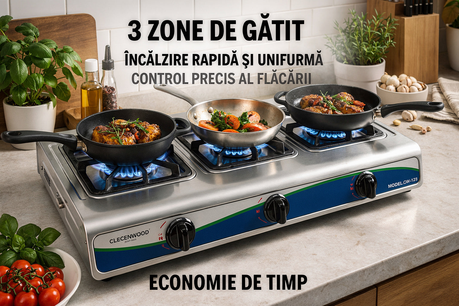 Aragaz pe Gaz cu 3 Arzatoare, Carcasa Metalica, 72 x 39 x 10 cm