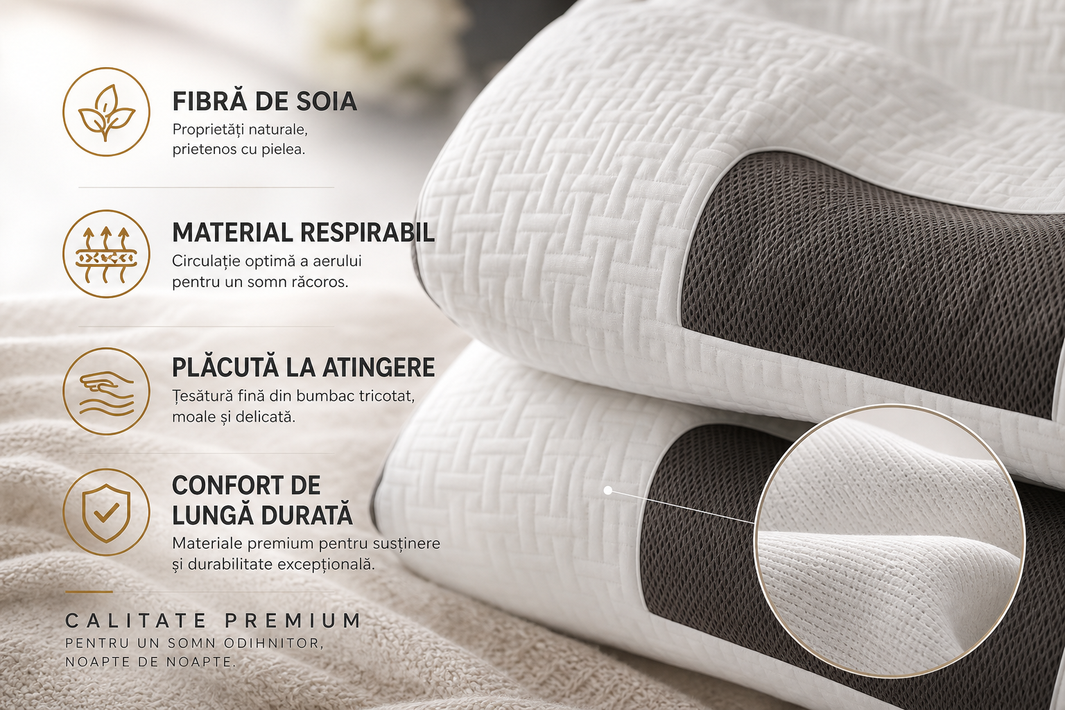 Set 2 Perne Ortopedice Cervicale cu Fibra de Soia, 48 x 74 cm