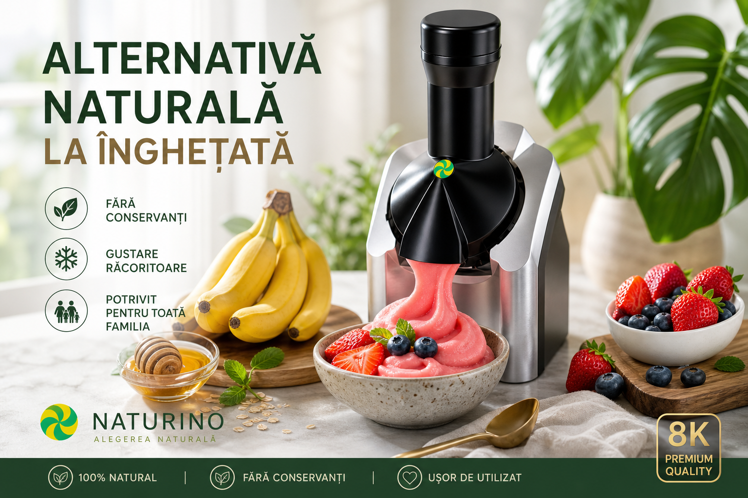 Aparat pentru Deserturi din Fructe Congelate, Preparare în 2 Minute, 12W