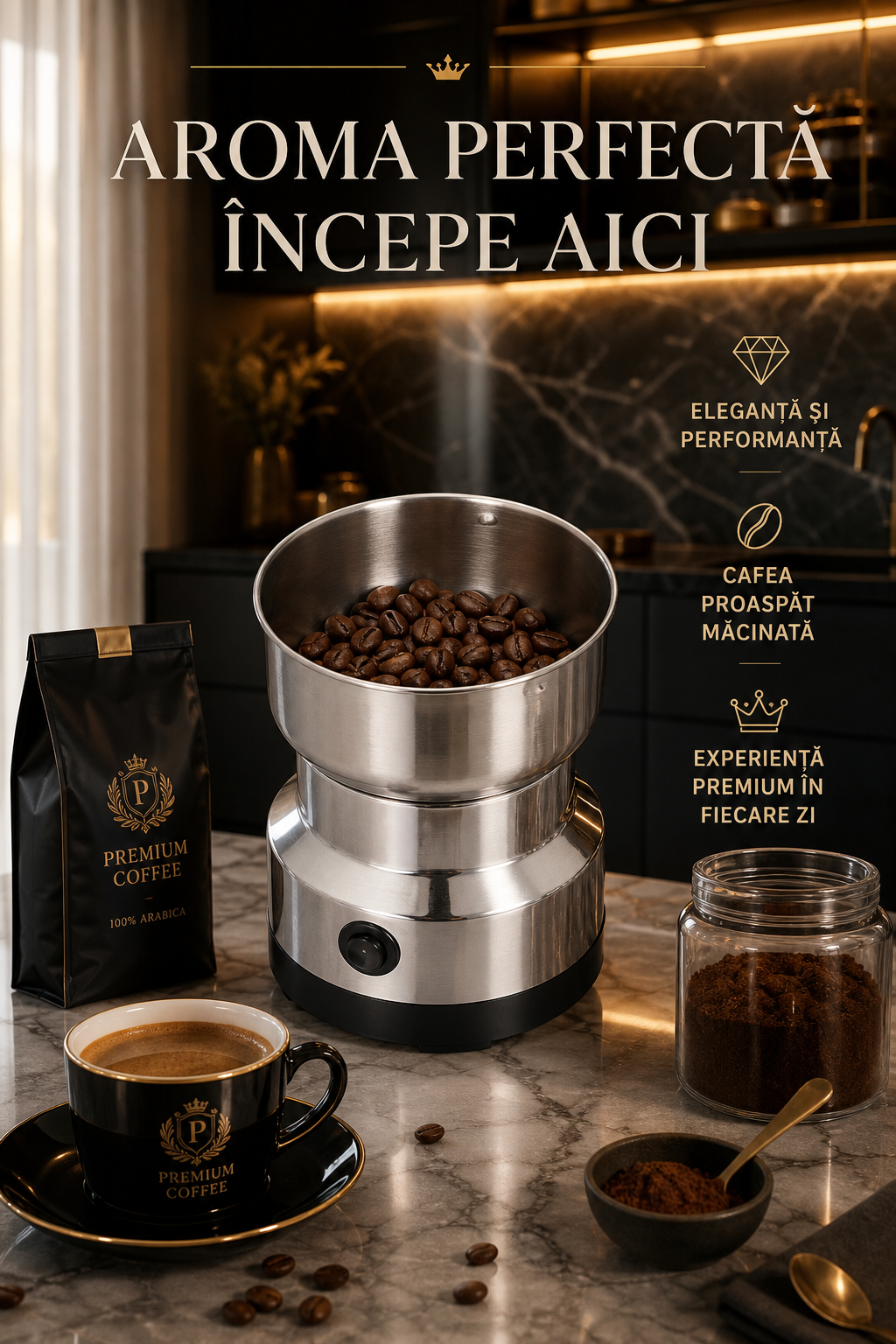 Râșniță electrică pentru cafea și condimente – control fin și design compact