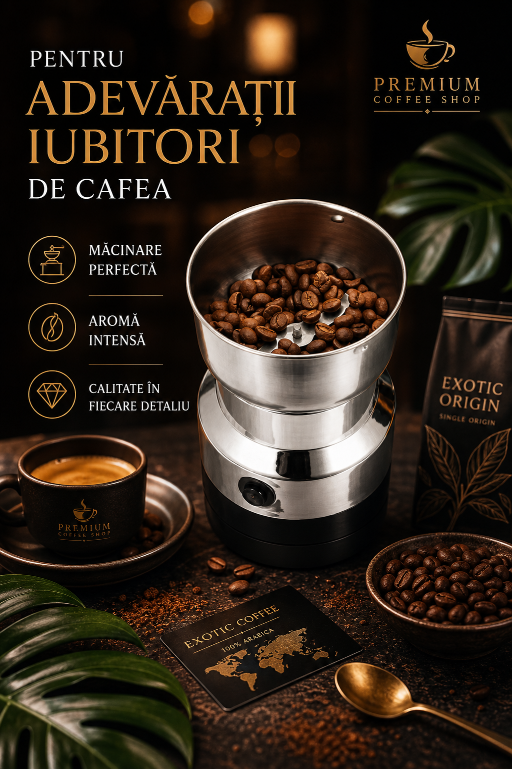 Râșniță electrică pentru cafea și condimente – control fin și design compact