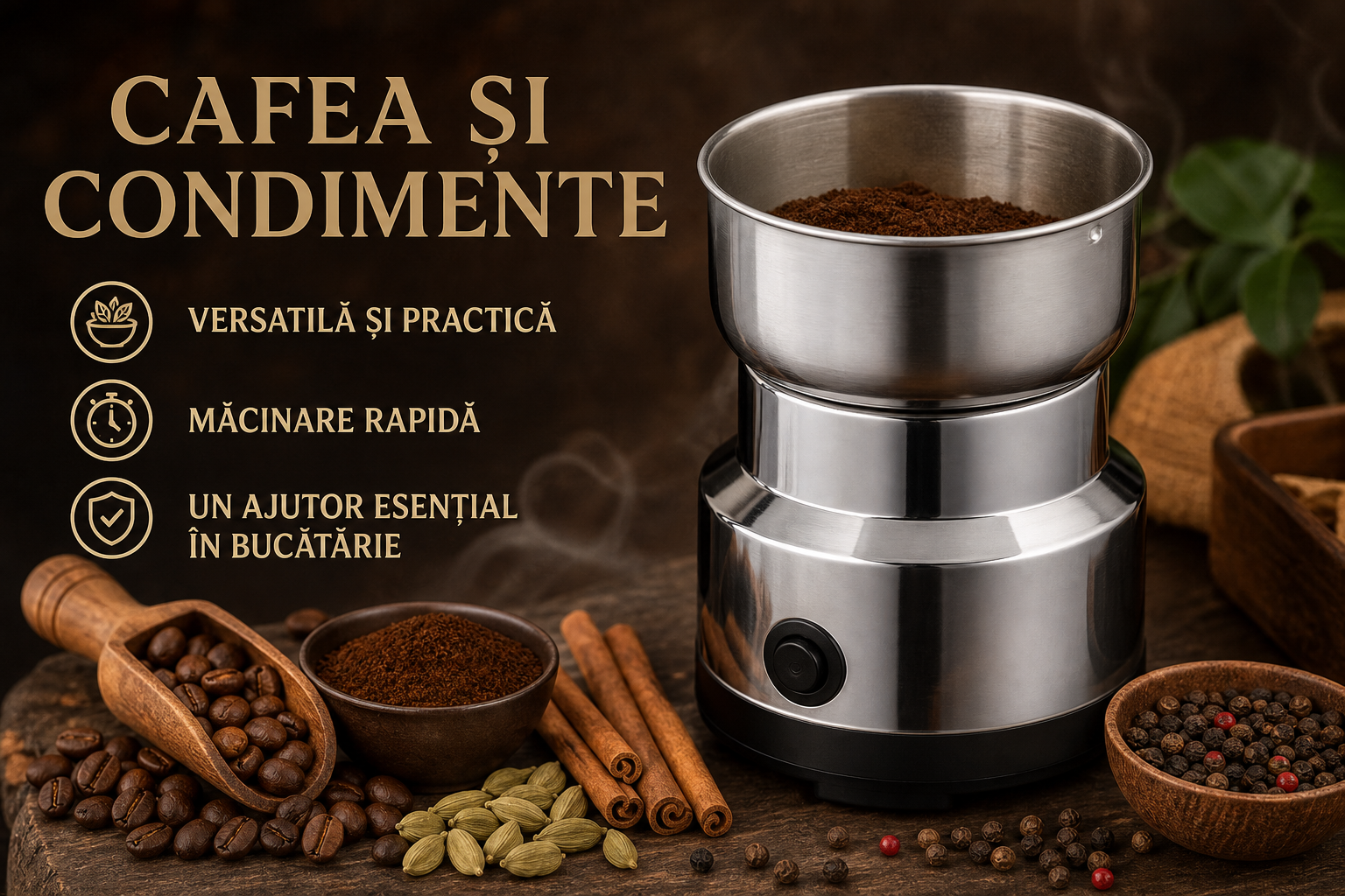Râșniță electrică pentru cafea și condimente – control fin și design compact
