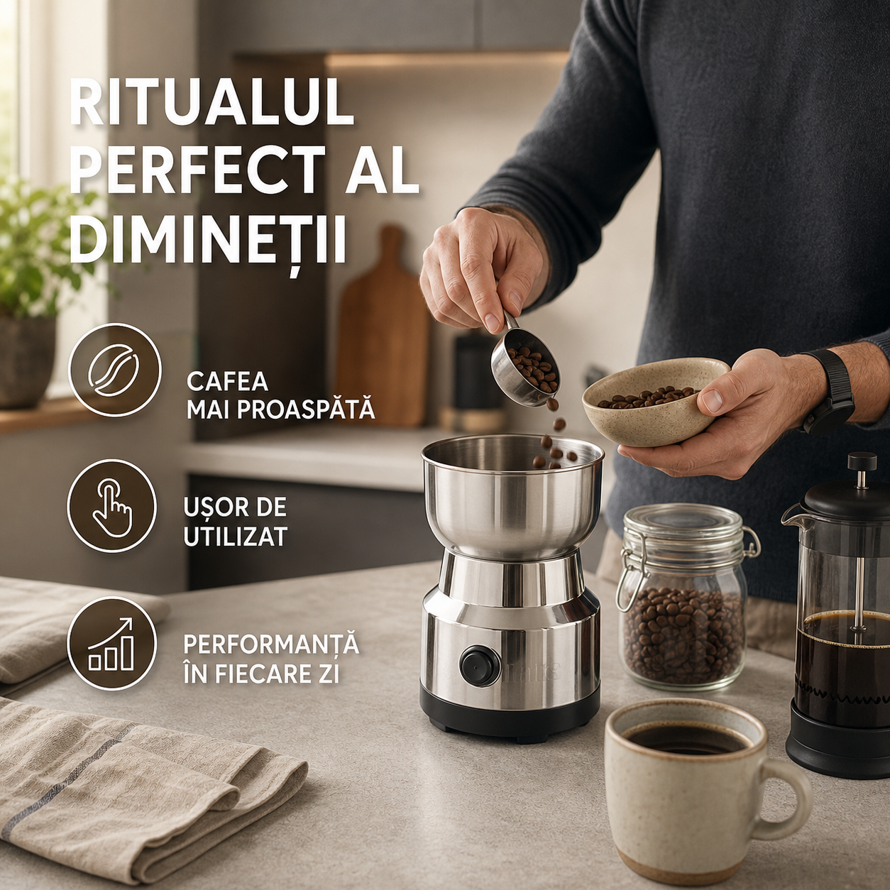 Râșniță electrică pentru cafea și condimente – control fin și design compact