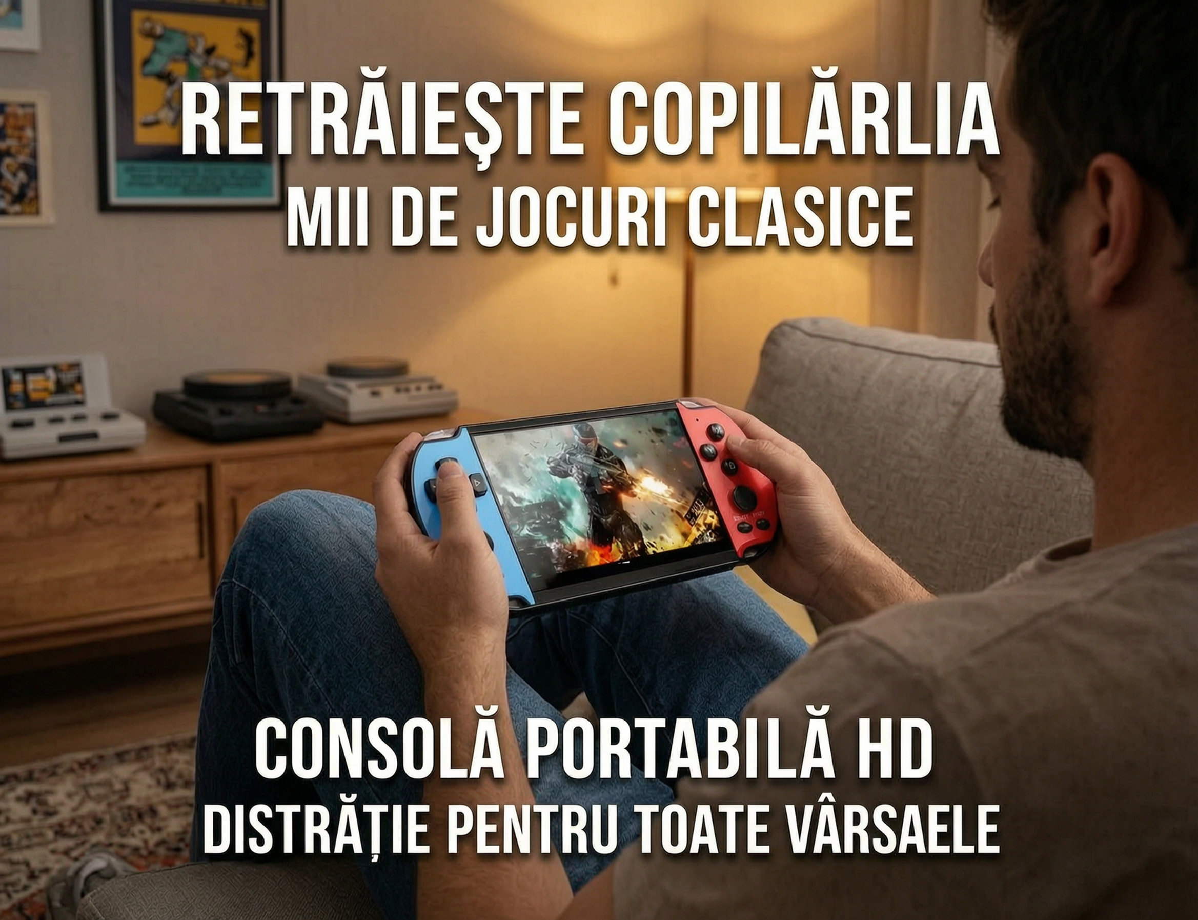 Consolă Portabilă Gaming și Multimedia, Ecran 4,3 Inch HD, 1000+ Jocuri