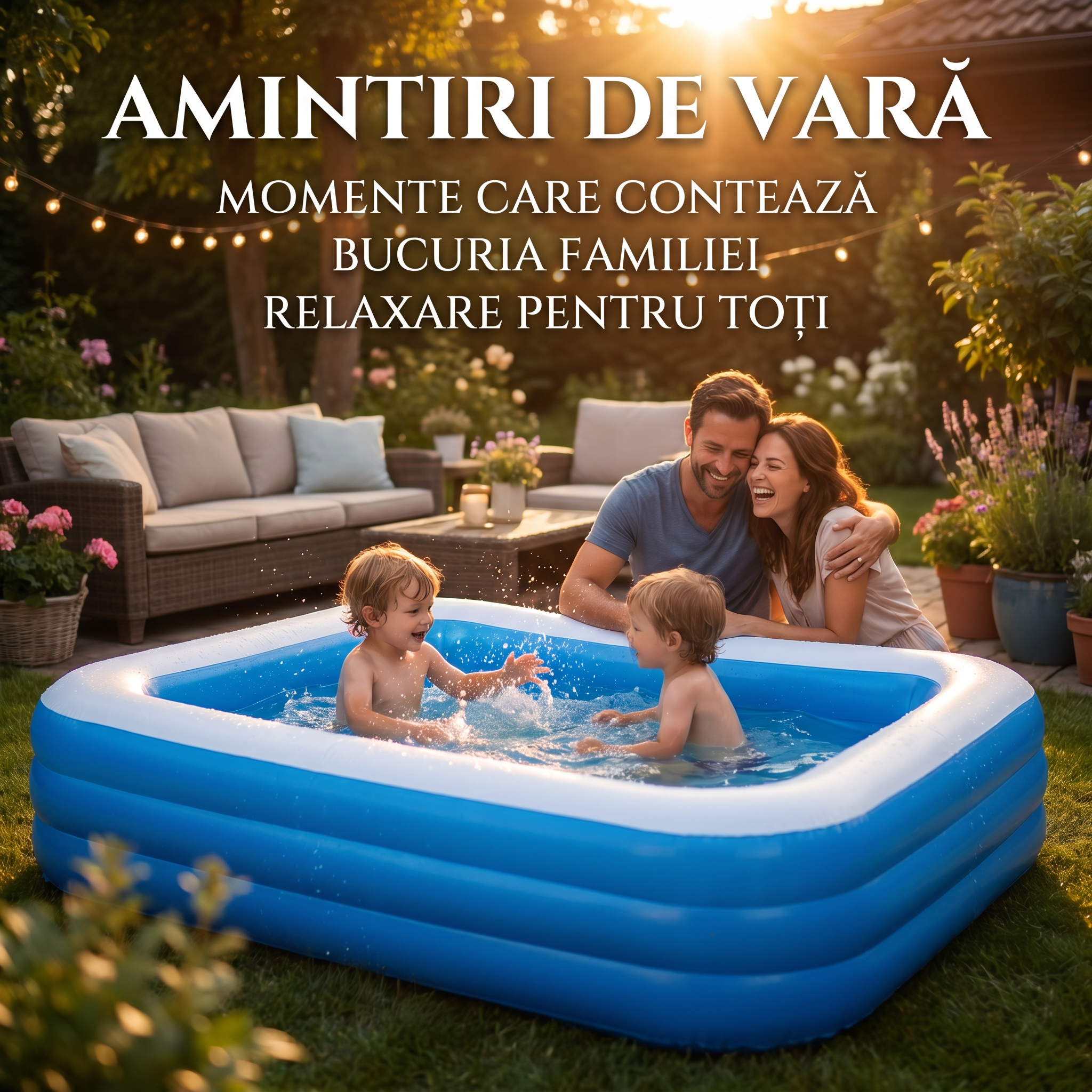 Piscină gonflabilă dreptunghiulară pentru grădină – capacitate mare