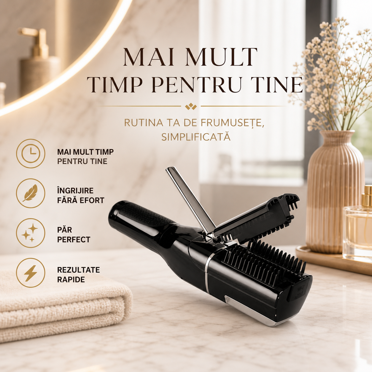 Aparat pentru tuns vârfuri de păr cu accesorii și geantă, negru