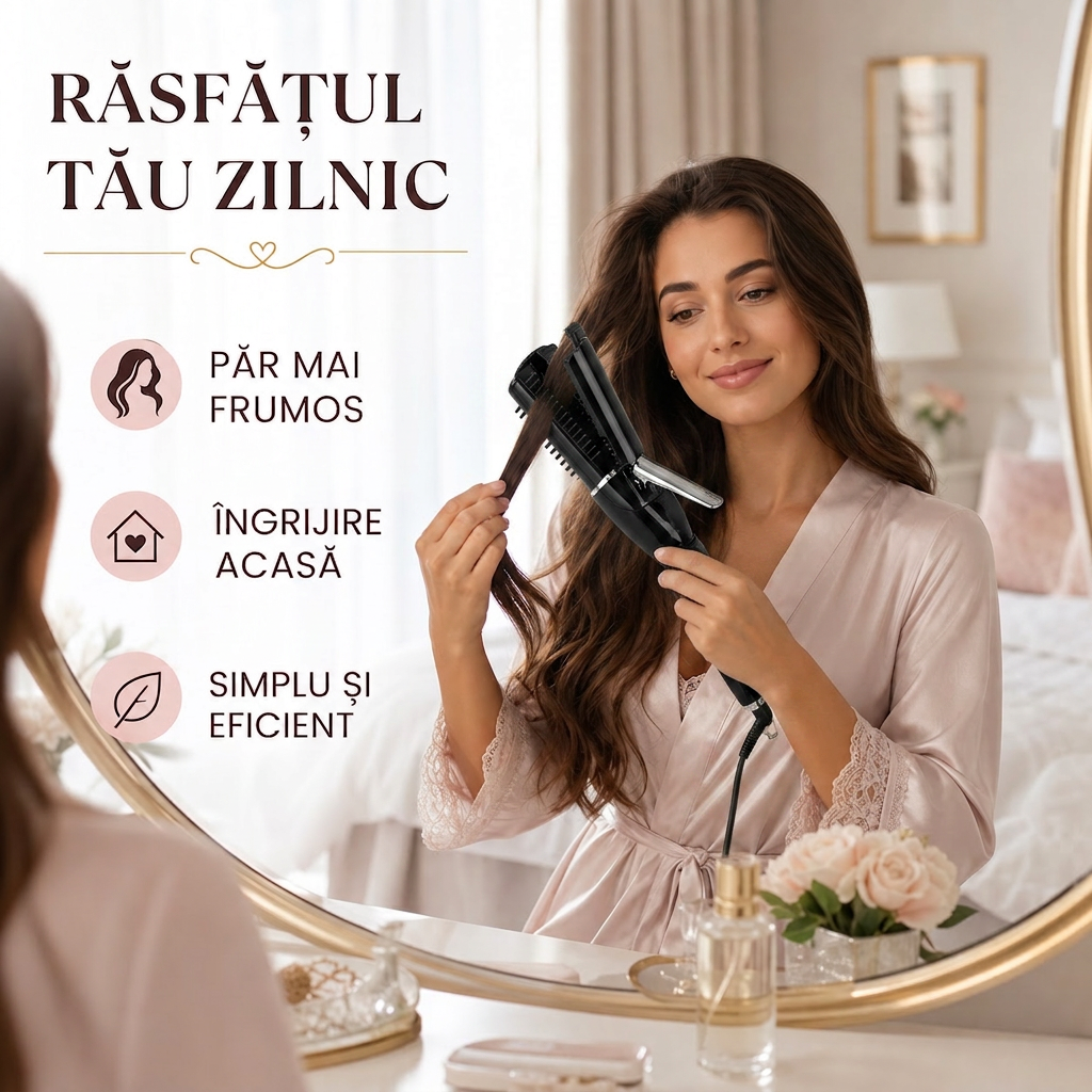 Aparat pentru tuns vârfuri de păr cu accesorii și geantă, negru