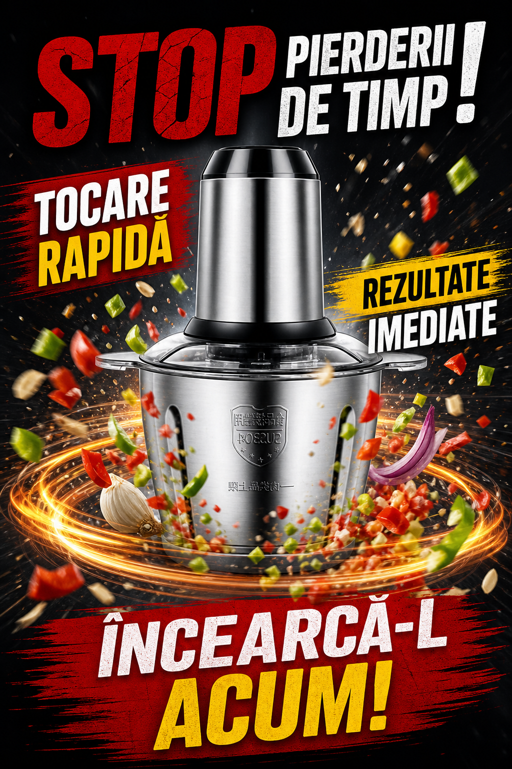 Tocător electric 300 W cu 4 lame interne din inox și bol din inox 2 L