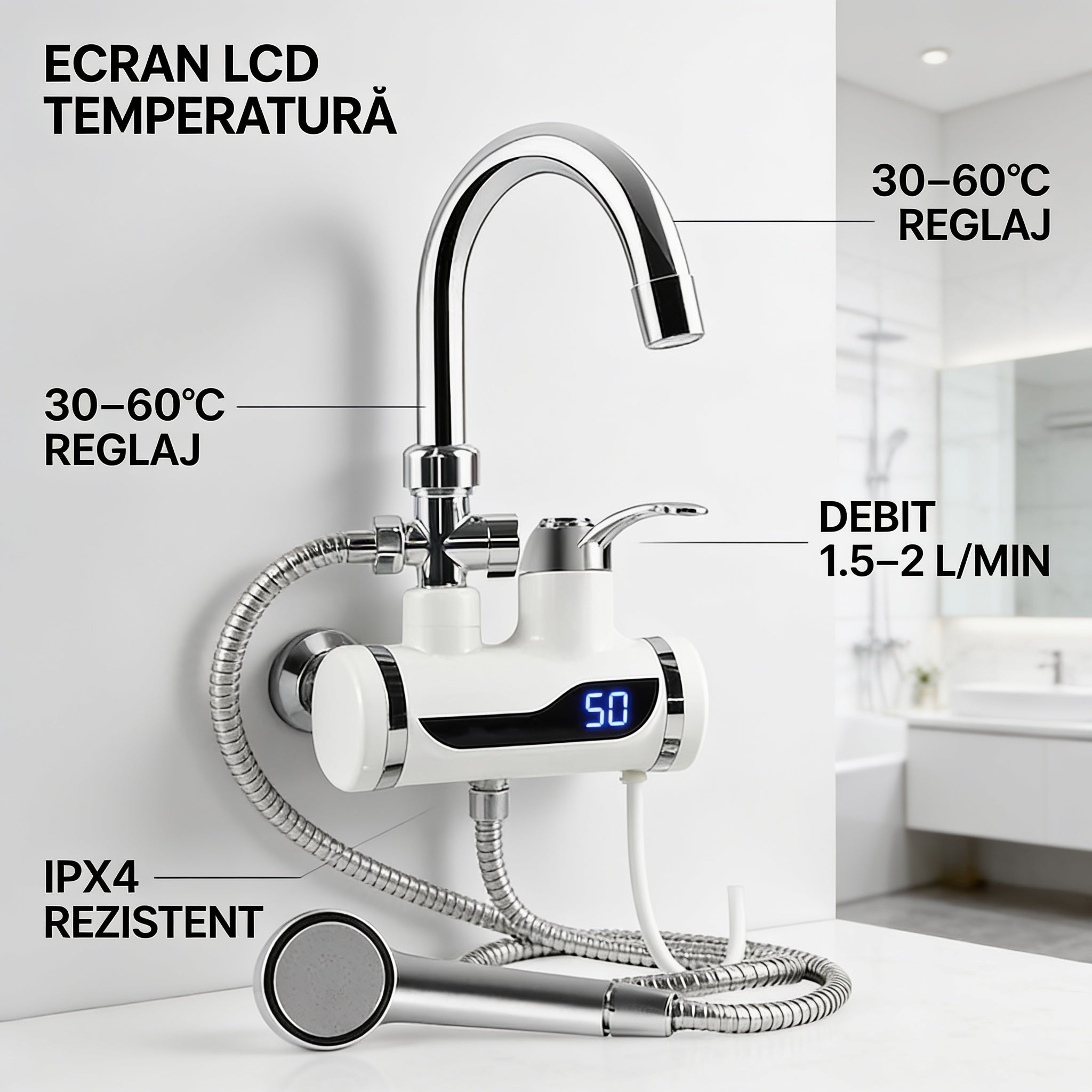 Robinet Electric pentru incalzit apa cu Dus si afisaj de temperatura