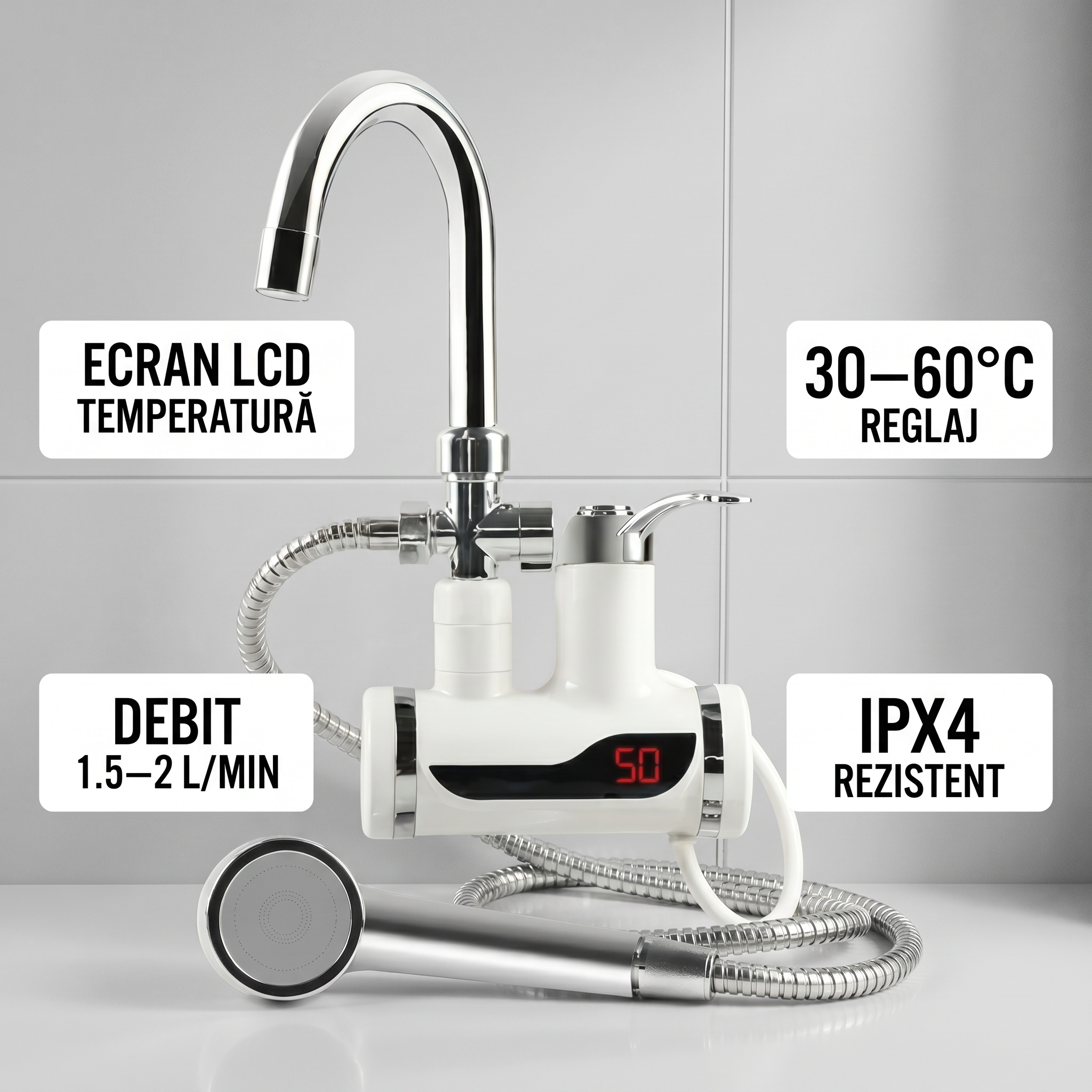 Robinet Electric pentru incalzit apa cu Dus si afisaj de temperatura