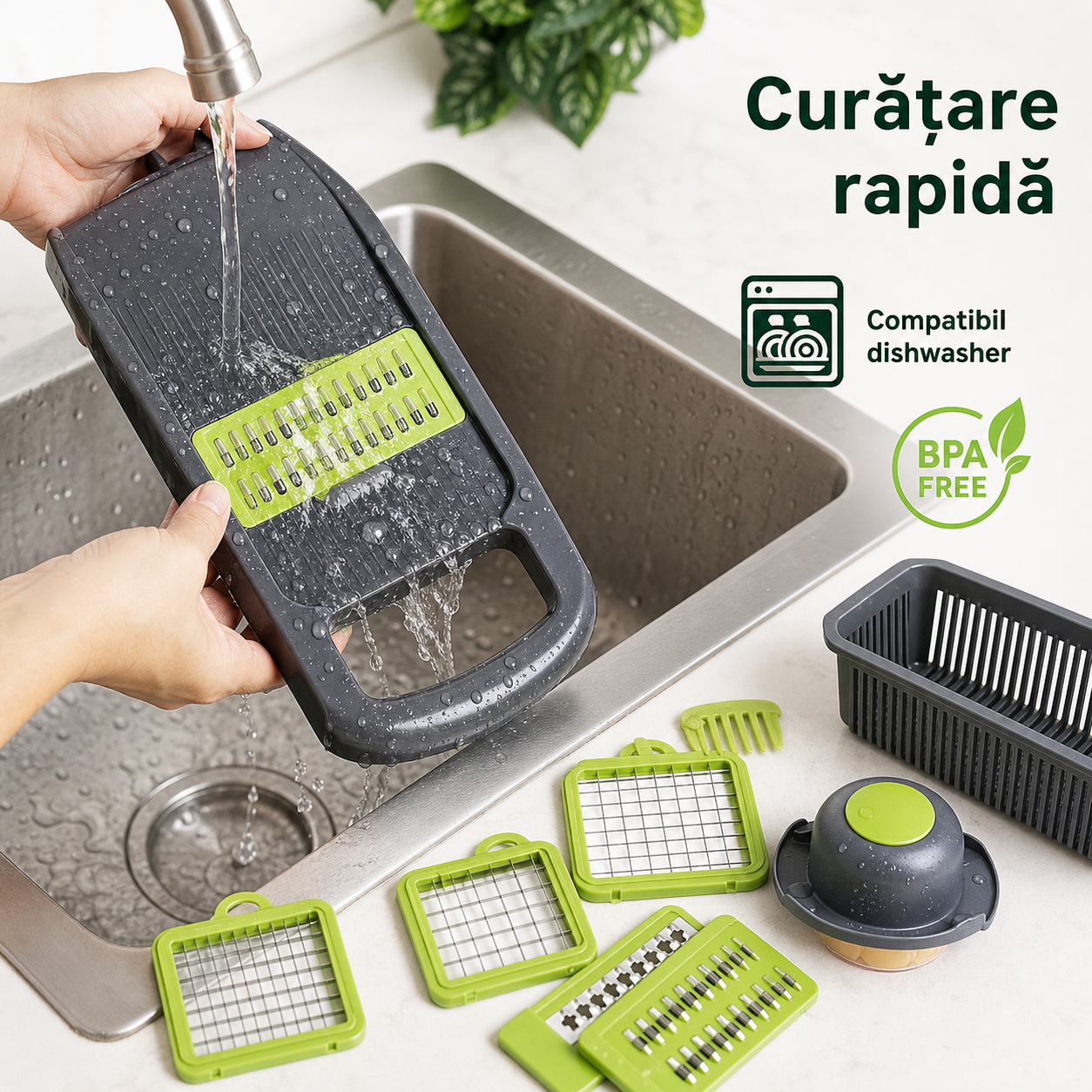 Feliator multifuncțional 12 moduri – alb / verde, lame inoxidabile