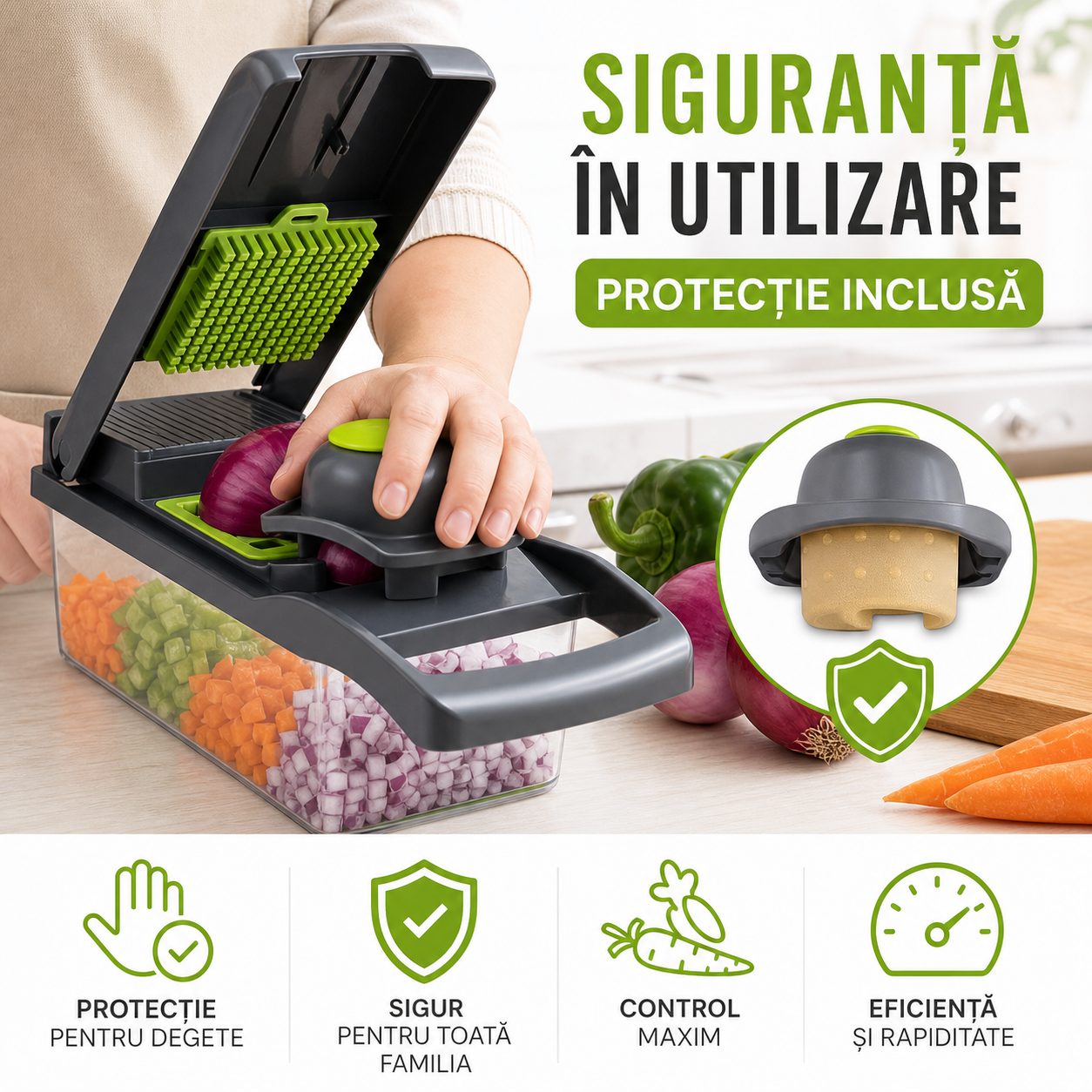 Feliator multifuncțional 12 moduri – alb / verde, lame inoxidabile