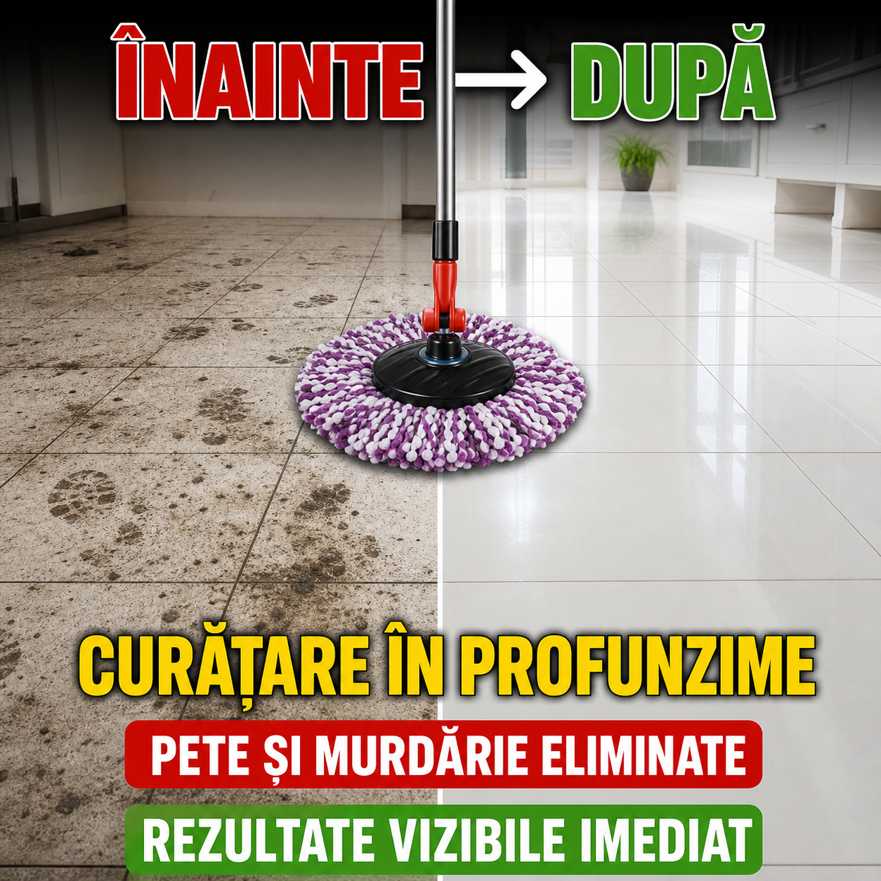 Set Mop Rotativ și Găleată cu Microfibră 360° – Curățenie rapidă și eficientă