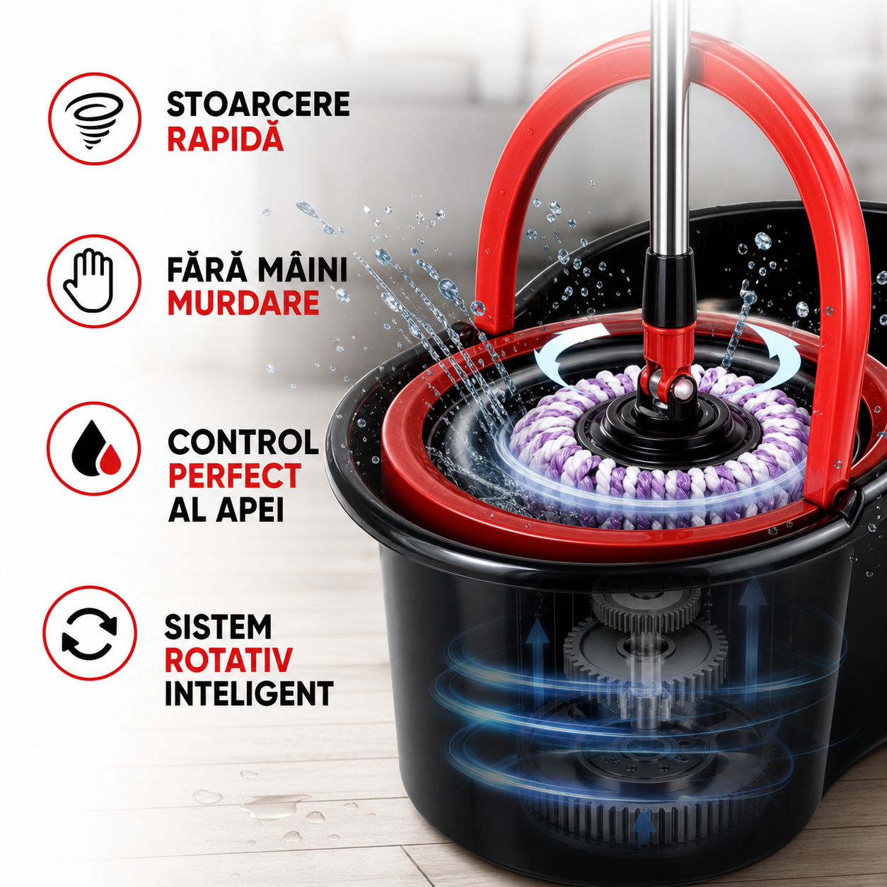 Set Mop Rotativ și Găleată cu Microfibră 360° – Curățenie rapidă și eficientă