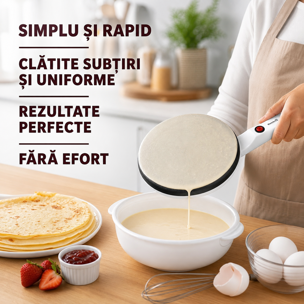 Aparat pentru clătite cu bol și tel inclus — gătire rapidă și practică