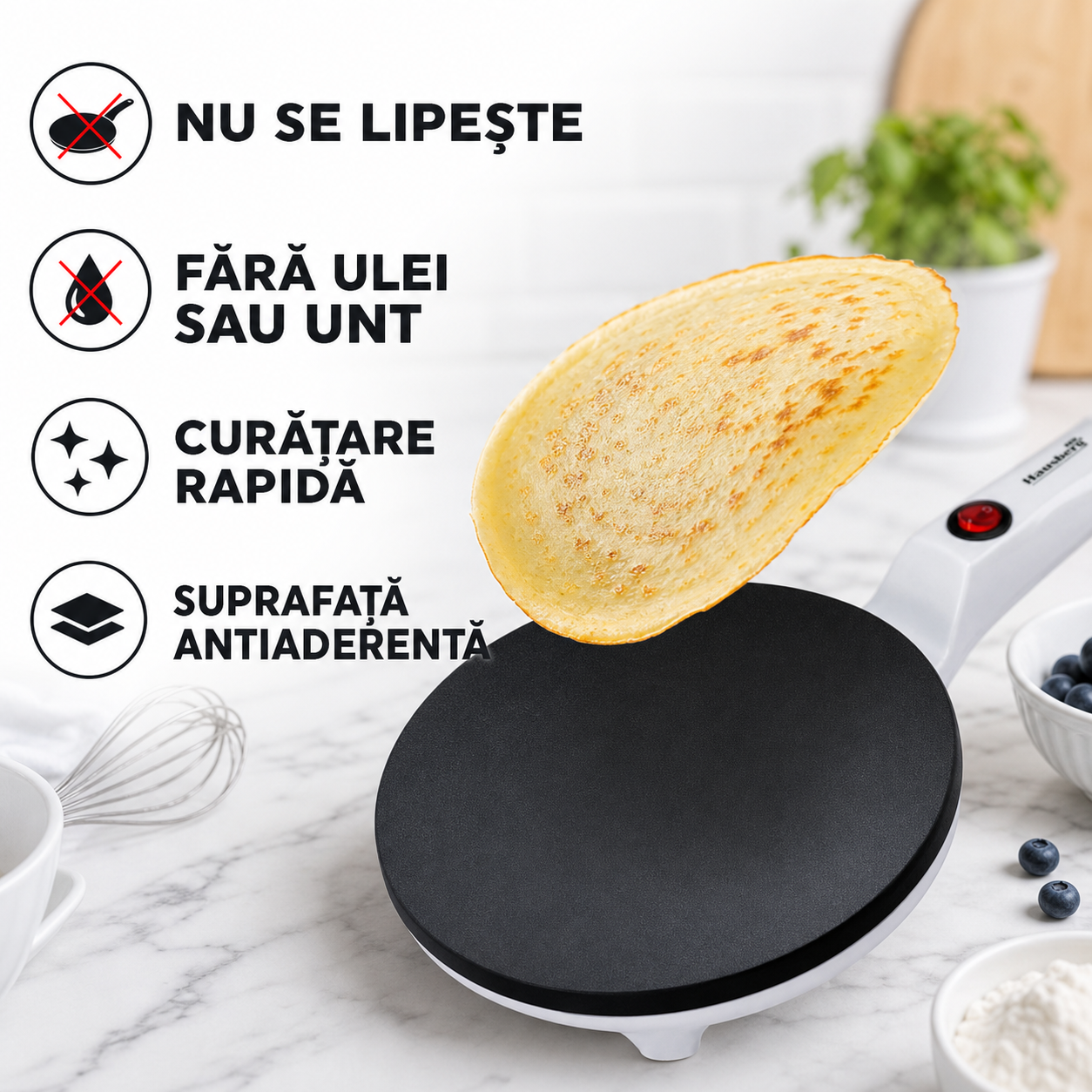 Aparat pentru clătite cu bol și tel inclus — gătire rapidă și practică
