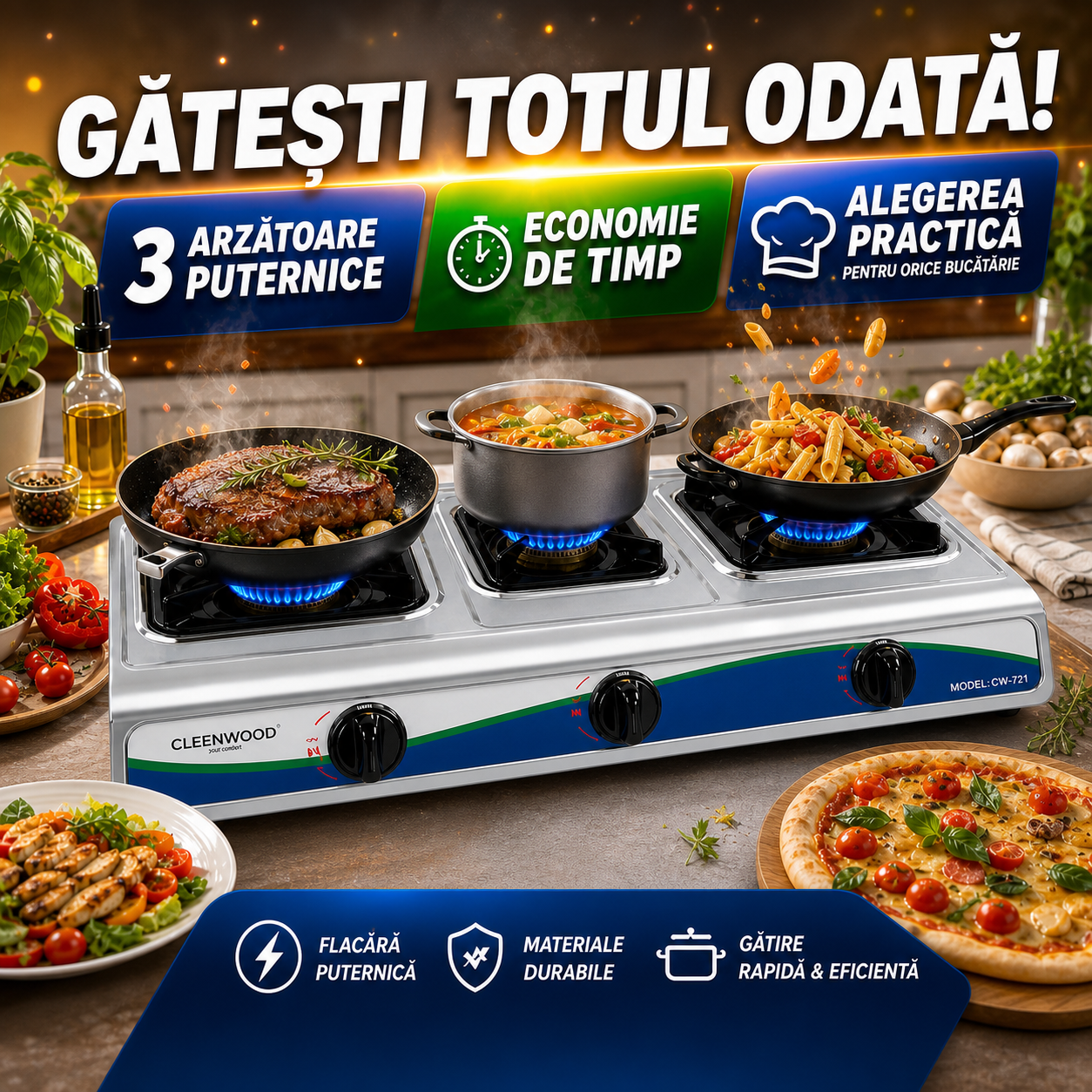 Plita/Aragaz pe Gaz cu 2 Arzatoare, Carcasa Metalica, 72 x 39 x 10 cm