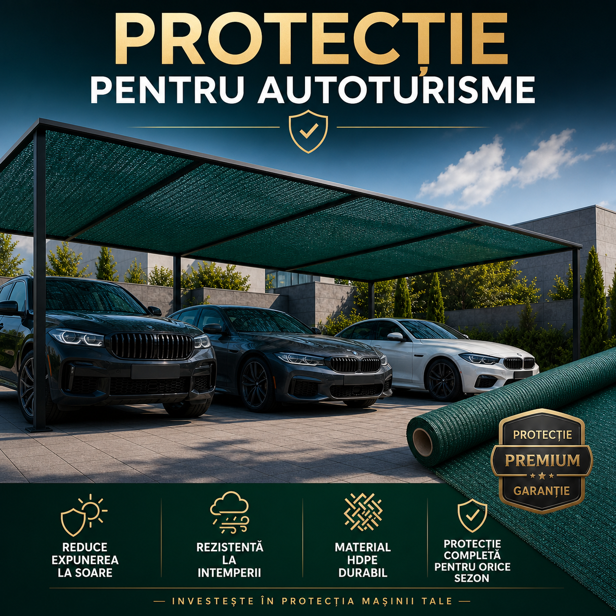 Plasa de Umbrire 2 x 25 m, Grad de Umbrire 80%, HDPE Rezistent UV