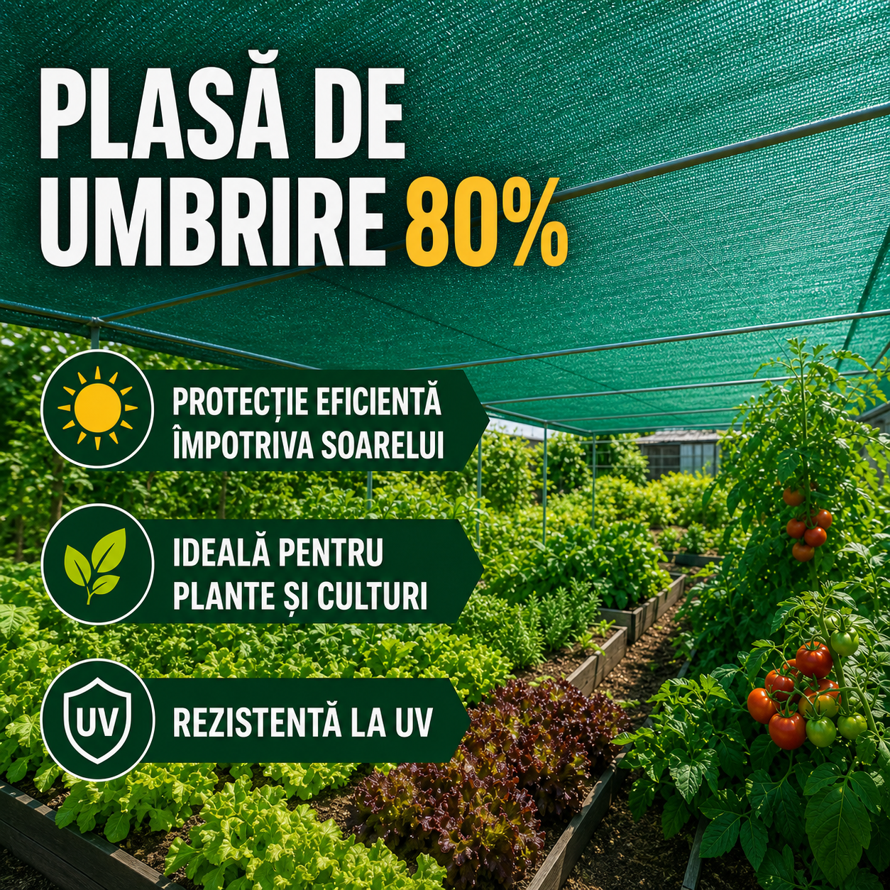 Plasa de Umbrire 2 x 25 m, Grad de Umbrire 80%, HDPE Rezistent UV