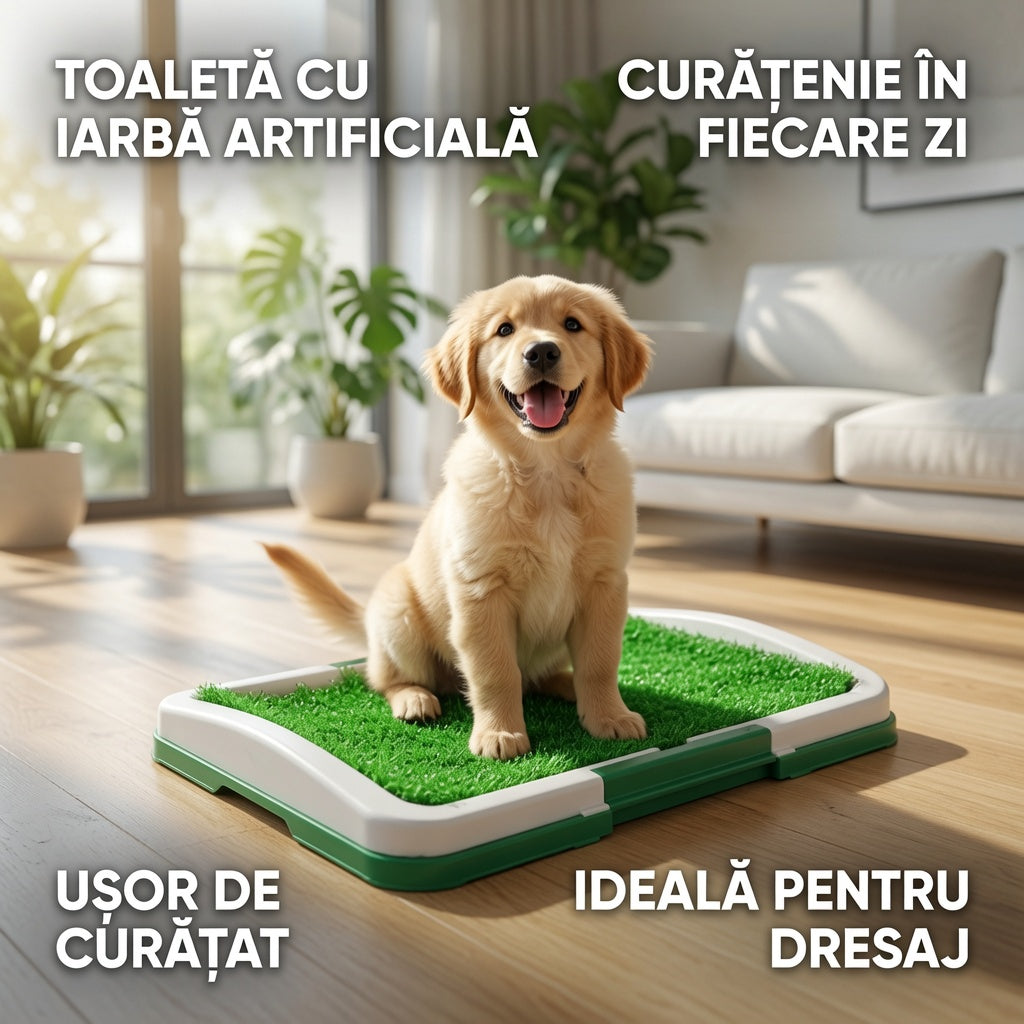 Covoras cu iarba artificiala pentru caini si pisici, toaleta de interior, 48 x 36 x 7 cm