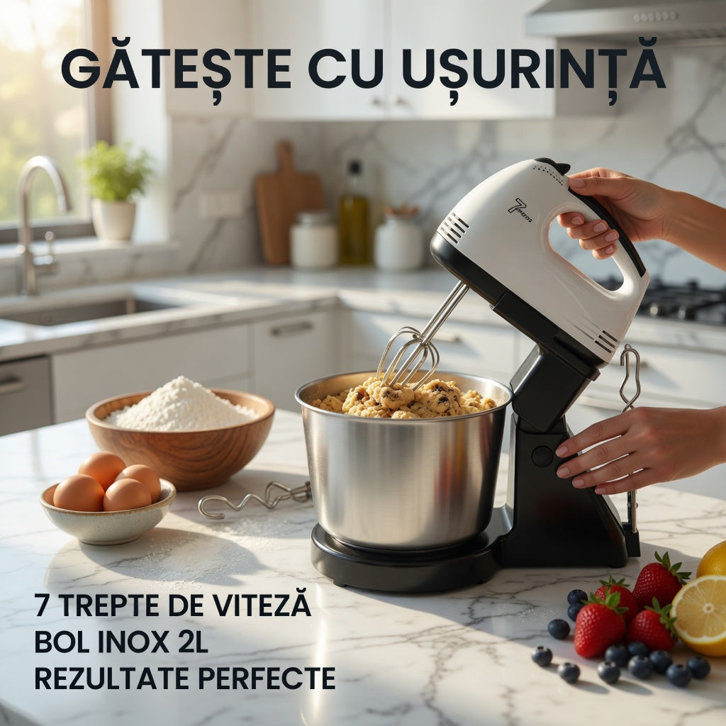 Mixer cu bol plastic 2L, 250W, 7 viteze – mixare eficientă