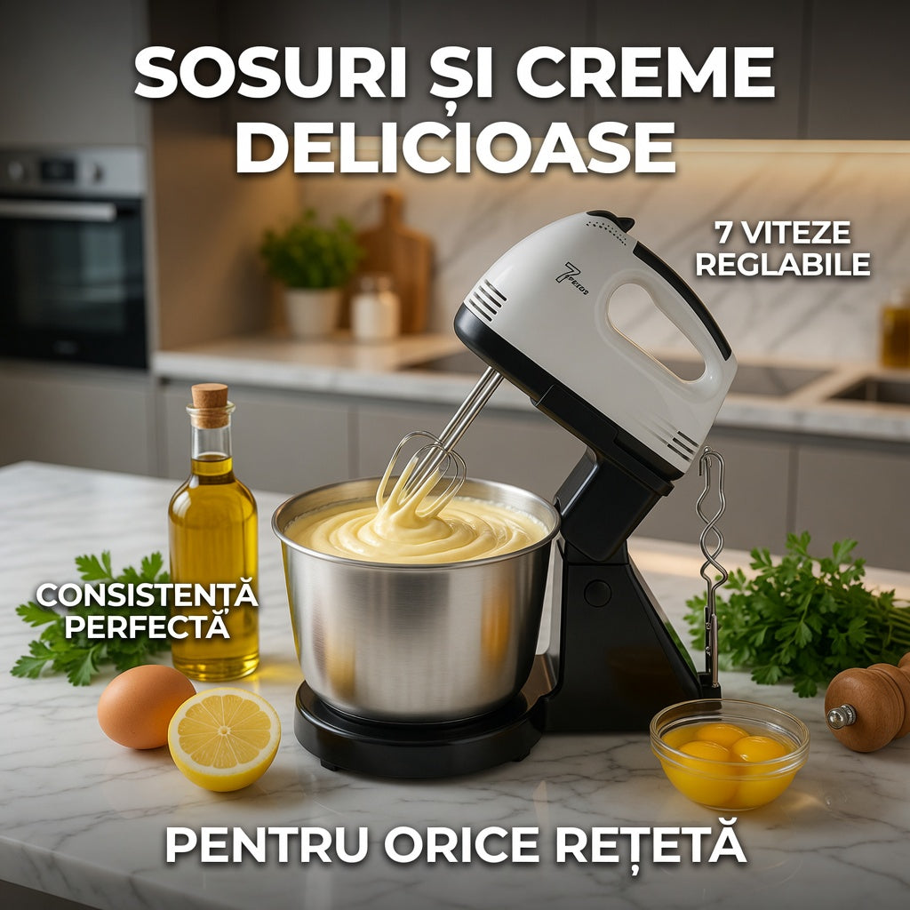 Mixer cu bol plastic 2L, 250W, 7 viteze – mixare eficientă