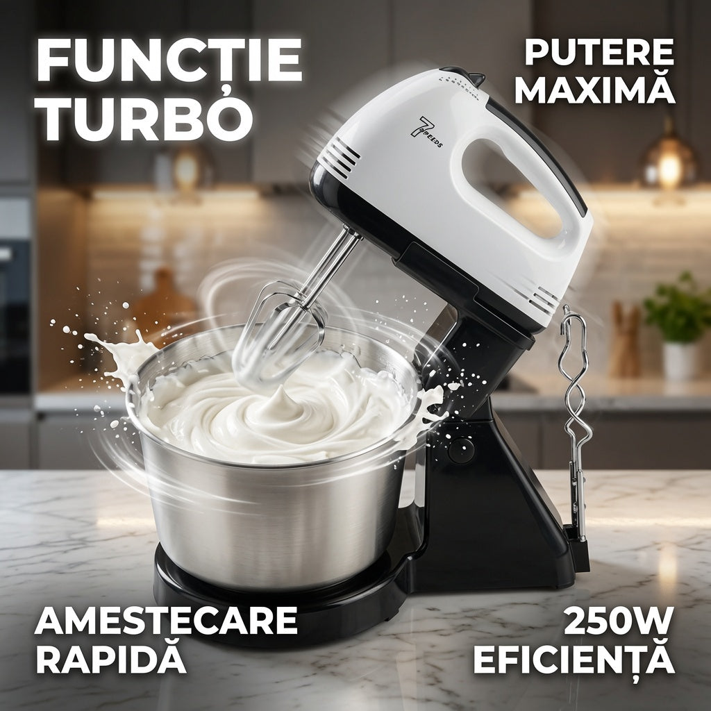 Mixer cu bol plastic 2L, 250W, 7 viteze – mixare eficientă