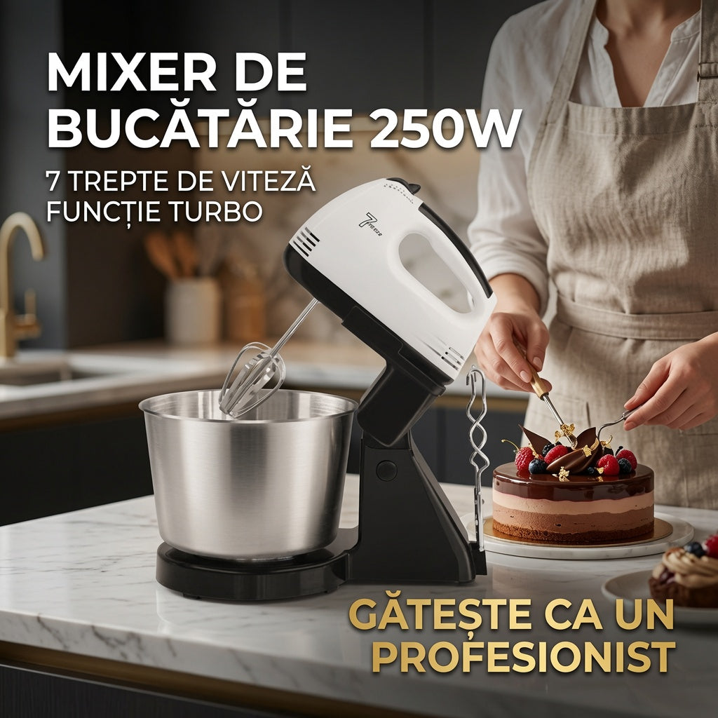Mixer cu bol plastic 2L, 250W, 7 viteze – mixare eficientă