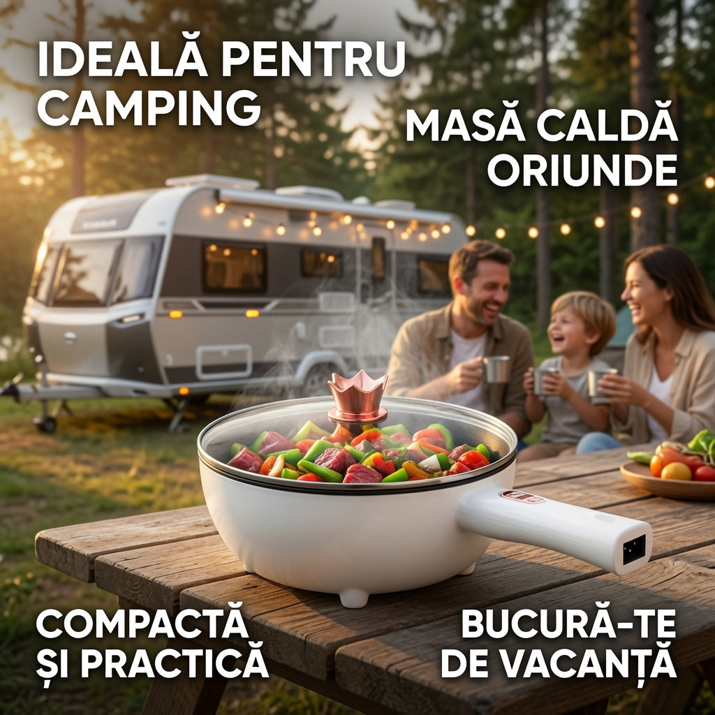 Tigaie electrică multifuncțională – gătit fără aragaz, cu capac