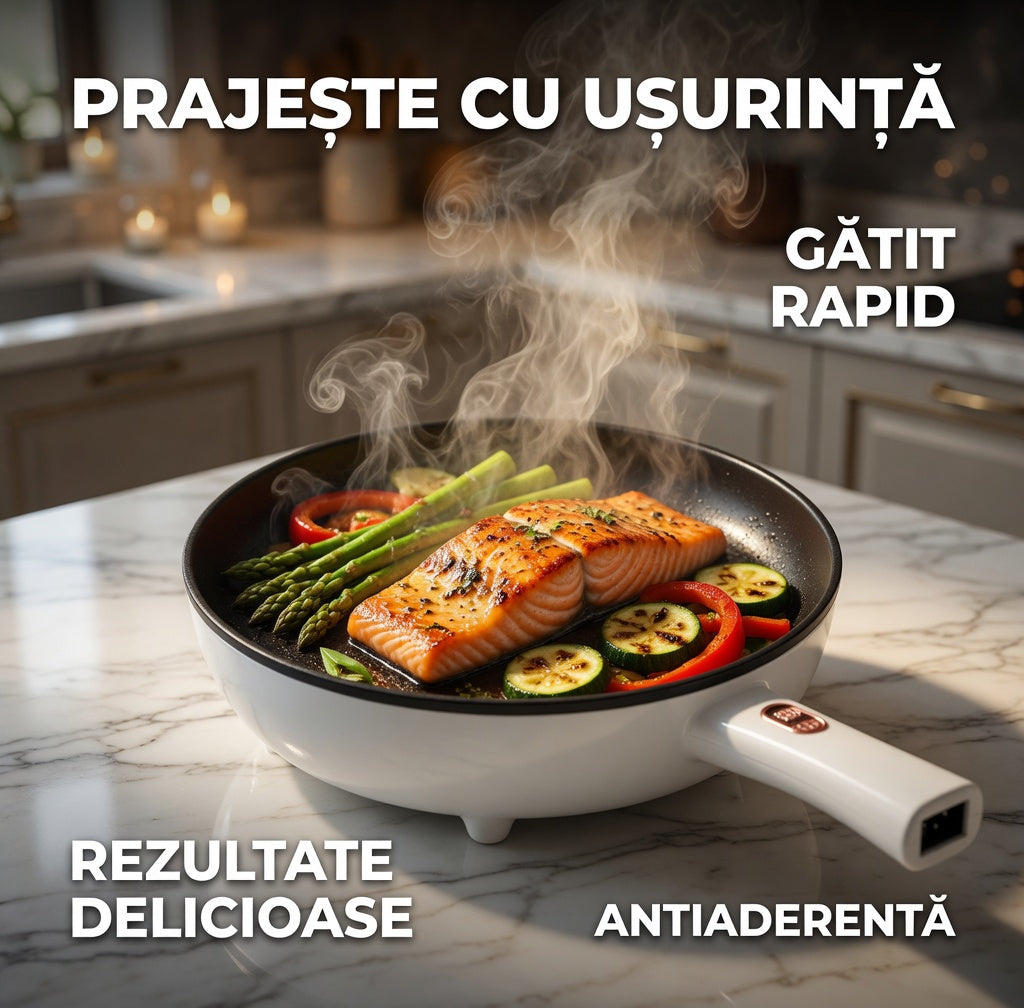 Tigaie electrică multifuncțională – gătit fără aragaz, cu capac