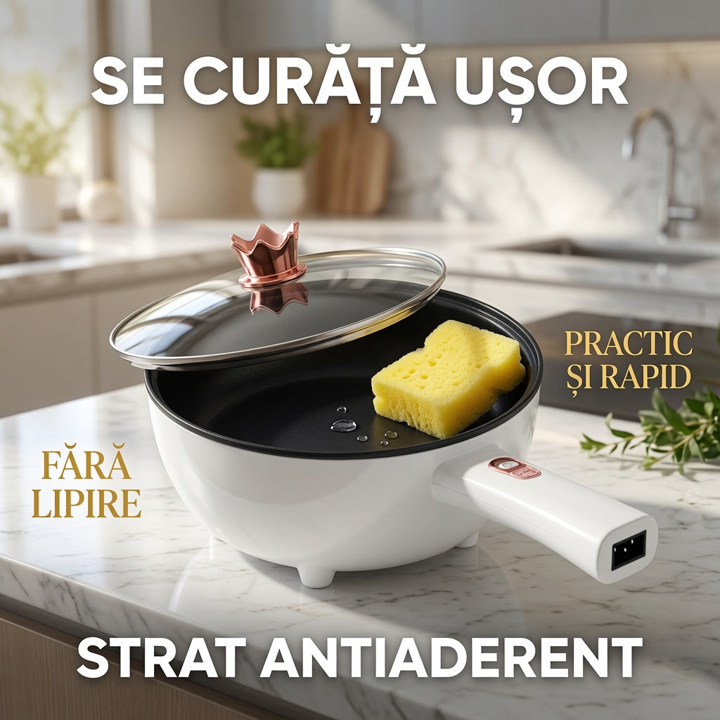 Tigaie electrică multifuncțională – gătit fără aragaz, cu capac
