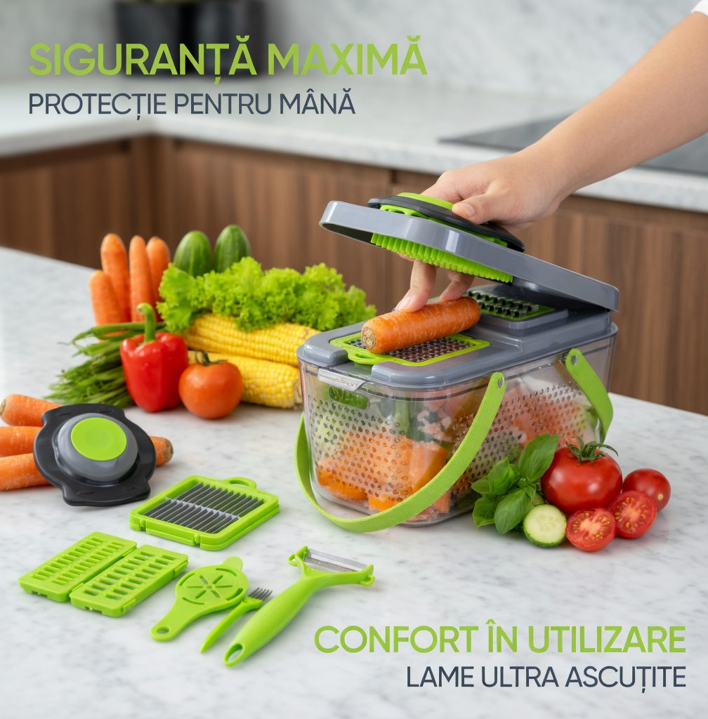 Razatoare multifunctionala pentru fructe si legume, 22 piese, lame din otel inoxidabil