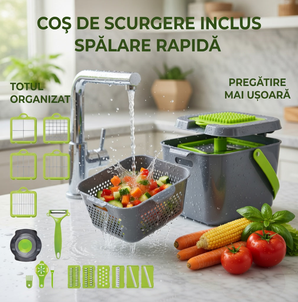 Razatoare multifunctionala pentru fructe si legume, 22 piese, lame din otel inoxidabil
