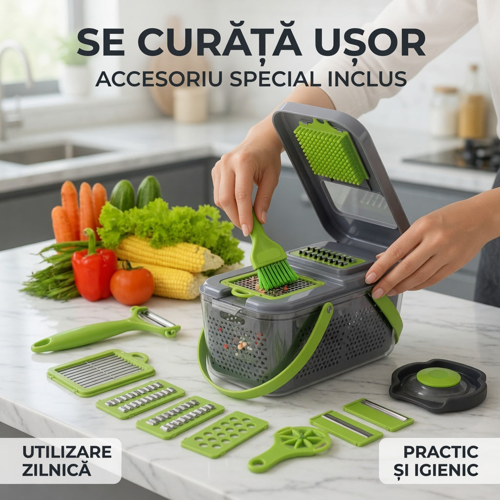 Razatoare multifunctionala pentru fructe si legume, 22 piese, lame din otel inoxidabil
