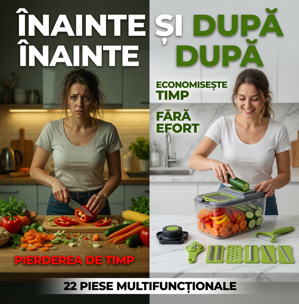 Razatoare multifunctionala pentru fructe si legume, 22 piese, lame din otel inoxidabil