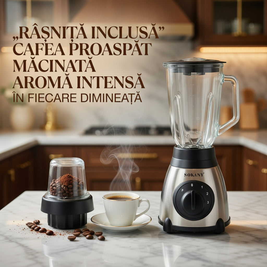 Blender cu rasnita HAUSBERG HB-7770AB,500W,4 trepte de viteza,1,5Litri