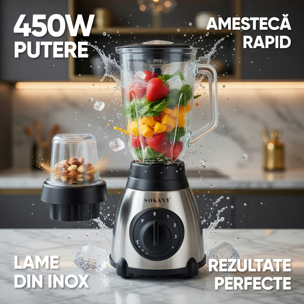 Blender cu rasnita HAUSBERG HB-7770AB,500W,4 trepte de viteza,1,5Litri
