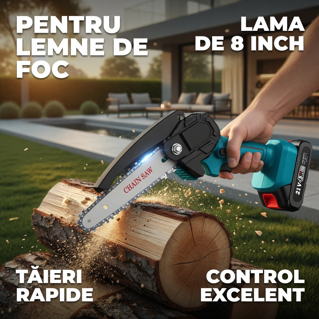 Drujba fierastrau fara fir 36V cu 2 acumulatori si lama 8 inch (20 cm)